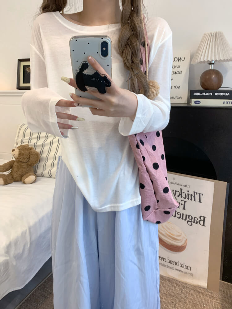 Tencel knit tee, summer layering shirt, lightweight loose tee, OOTDAY crewneck top, sweet Korean fashion