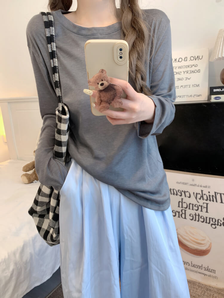 Tencel knit tee, summer layering shirt, lightweight loose tee, OOTDAY crewneck top, sweet Korean fashion