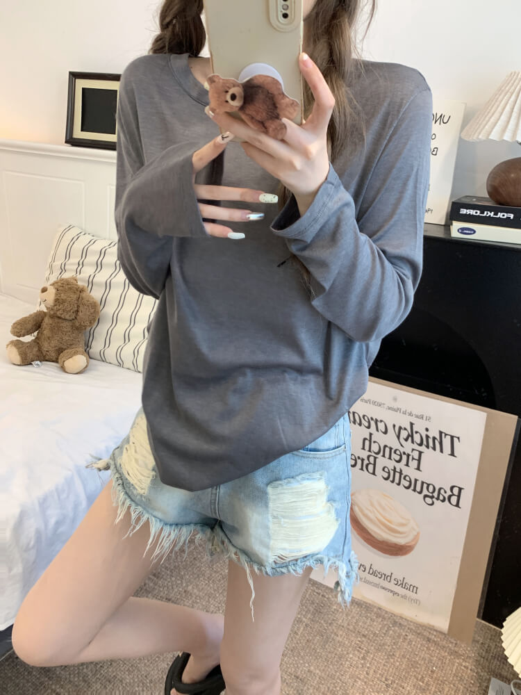 Tencel knit tee, summer layering shirt, lightweight loose tee, OOTDAY crewneck top, sweet Korean fashion