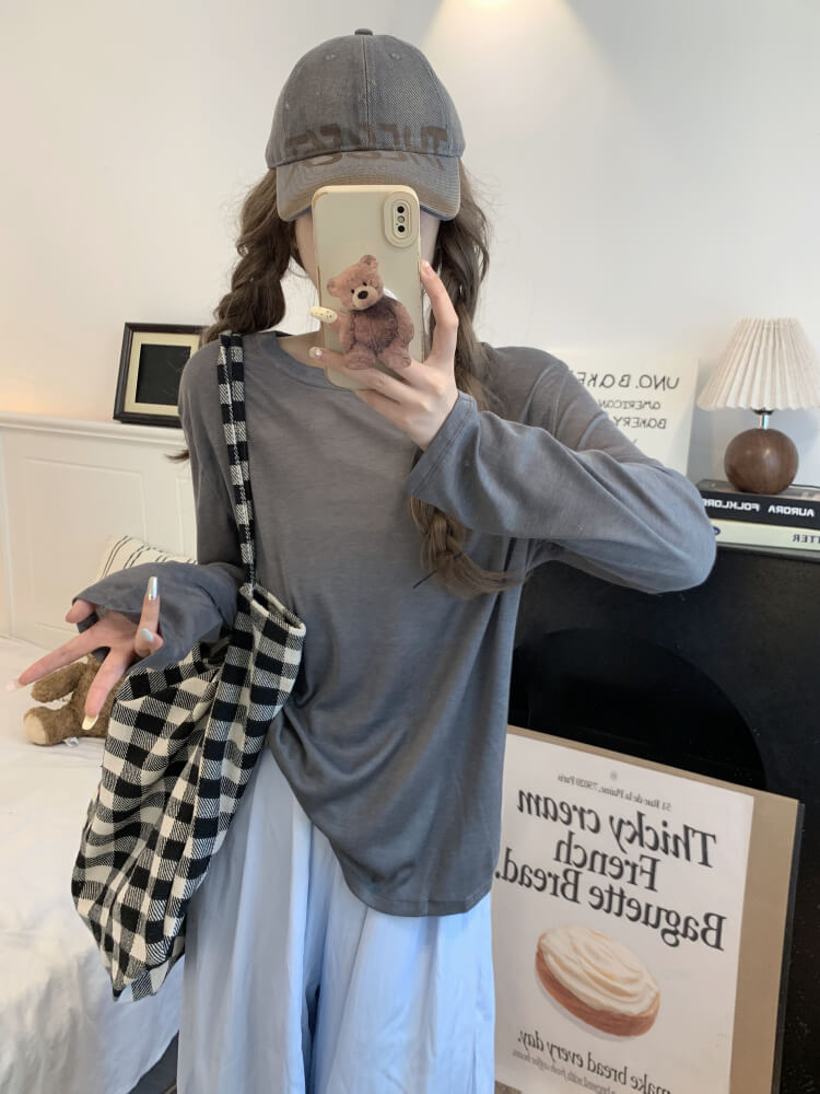 Tencel knit tee, summer layering shirt, lightweight loose tee, OOTDAY crewneck top, sweet Korean fashion