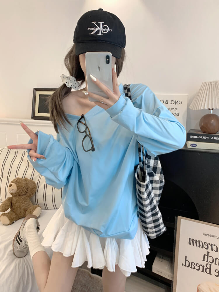Striped knit capelet, V-neck long sleeve tee, summer layered T-shirt set, OOTDAY sweet style