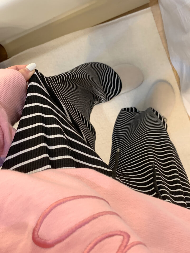 striped high waist wide-leg pants for summer, black and white flowy trousers, OOTDAY casual preppy style pants