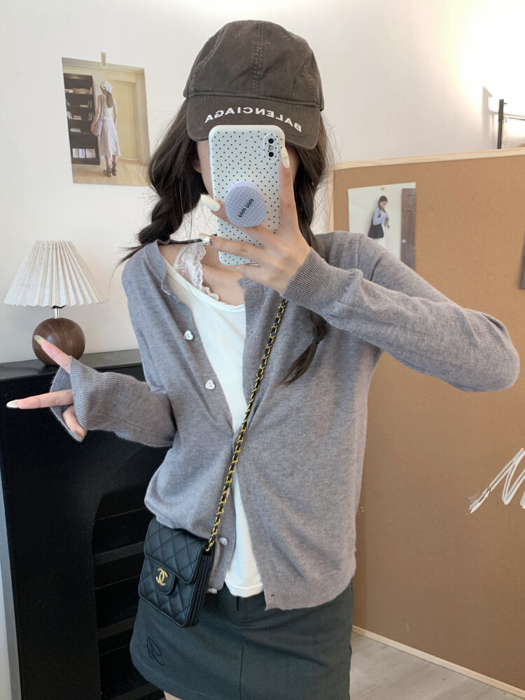 lightweight slim knit cardigan for early fall, sweet button-up sunproof sweater, OOTDAY cardigan for girls