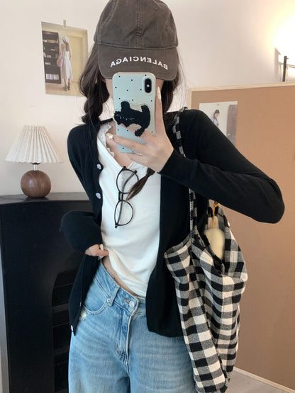lightweight slim knit cardigan for early fall, sweet button-up sunproof sweater, OOTDAY cardigan for girls