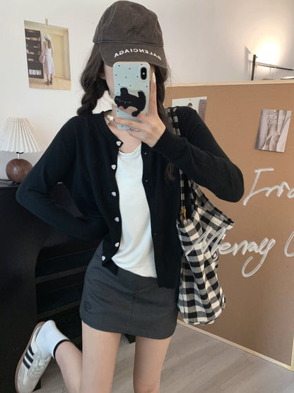 lightweight slim knit cardigan for early fall, sweet button-up sunproof sweater, OOTDAY cardigan for girls