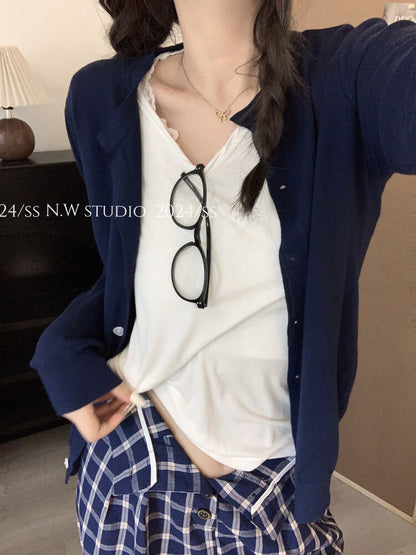 lightweight slim knit cardigan for early fall, sweet button-up sunproof sweater, OOTDAY cardigan for girls
