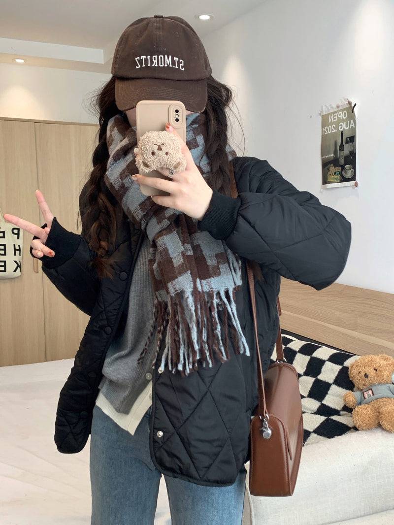 OOTDAY Korean puffer jacket, short down jacket for women, winter warm outerwear, high neck duck down coat, Korean casual winter coat