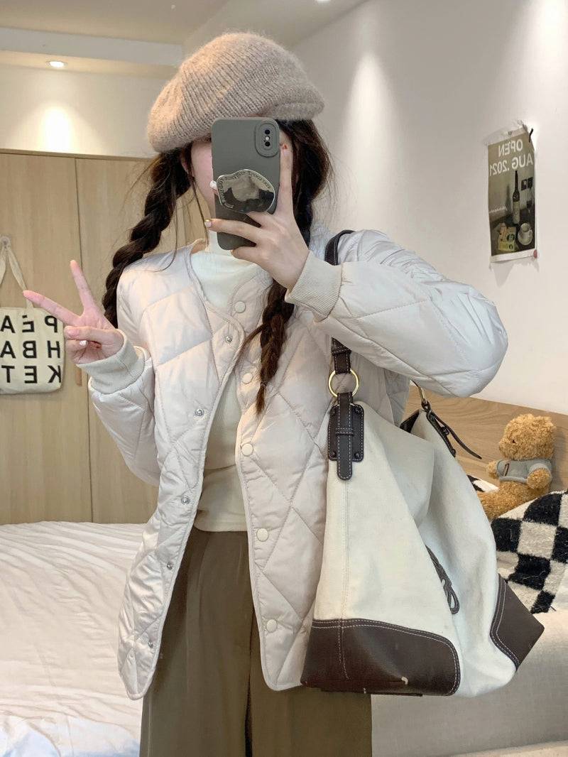 OOTDAY Korean puffer jacket, short down jacket for women, winter warm outerwear, high neck duck down coat, Korean casual winter coat