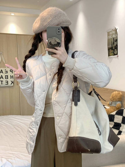 OOTDAY Korean puffer jacket, short down jacket for women, winter warm outerwear, high neck duck down coat, Korean casual winter coat