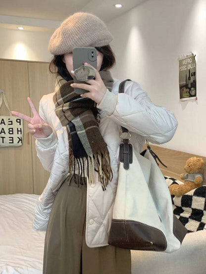 OOTDAY Korean puffer jacket, short down jacket for women, winter warm outerwear, high neck duck down coat, Korean casual winter coat