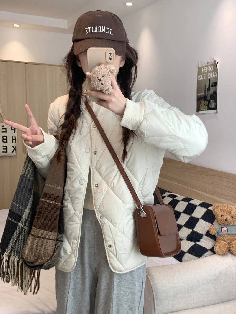 OOTDAY Korean puffer jacket, short down jacket for women, winter warm outerwear, high neck duck down coat, Korean casual winter coat