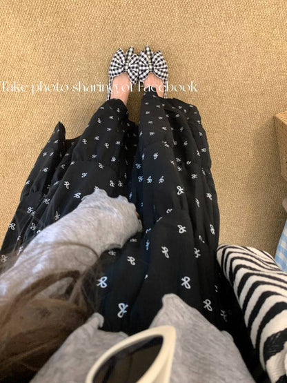bow print midi skirt, high waist A-line skirt, summer long skirt for women, white flowy skirt with bow print, OOTDAY skirt