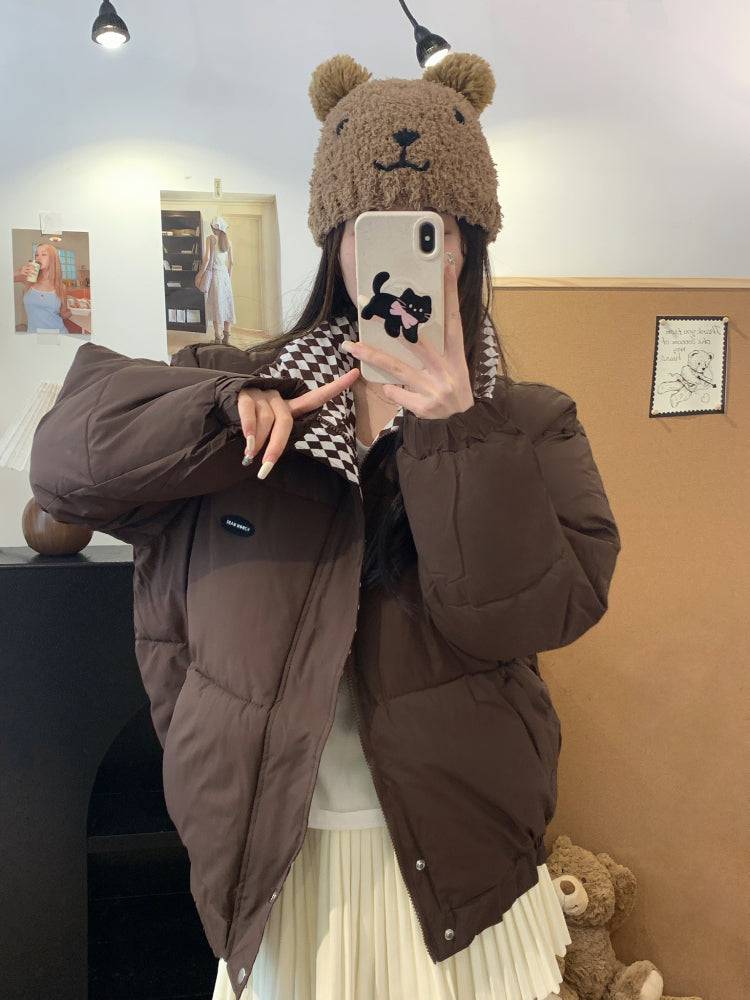 BF-style short winter padded jacket, cotton coat with stand collar for girls, sweet oversized puffer coat, 2025 trendy winter jacket for women, OOTDAY winter outerwear