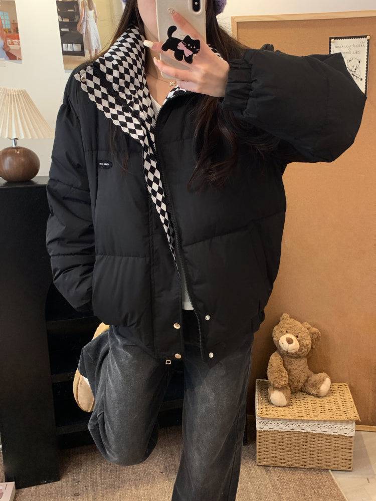 BF-style short winter padded jacket, cotton coat with stand collar for girls, sweet oversized puffer coat, 2025 trendy winter jacket for women, OOTDAY winter outerwear