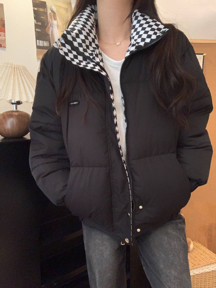 BF-style short winter padded jacket, cotton coat with stand collar for girls, sweet oversized puffer coat, 2025 trendy winter jacket for women, OOTDAY winter outerwear