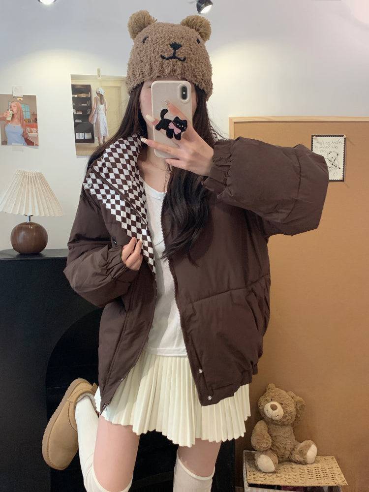BF-style short winter padded jacket, cotton coat with stand collar for girls, sweet oversized puffer coat, 2025 trendy winter jacket for women, OOTDAY winter outerwear