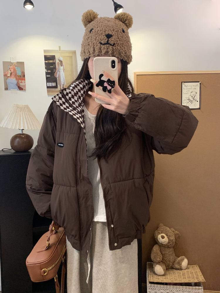 BF-style short winter padded jacket, cotton coat with stand collar for girls, sweet oversized puffer coat, 2025 trendy winter jacket for women, OOTDAY winter outerwear