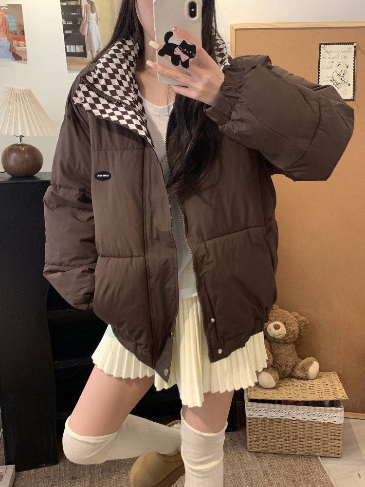 BF-style short winter padded jacket, cotton coat with stand collar for girls, sweet oversized puffer coat, 2025 trendy winter jacket for women, OOTDAY winter outerwear
