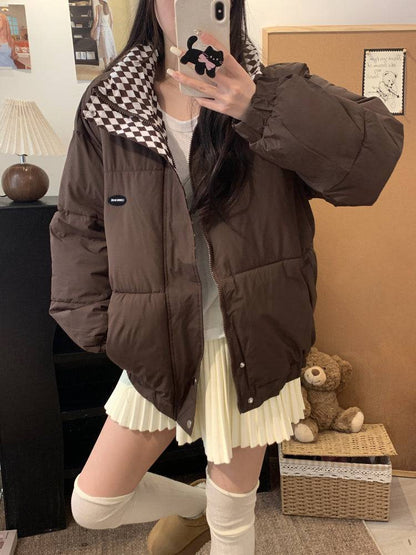 BF-style short winter padded jacket, cotton coat with stand collar for girls, sweet oversized puffer coat, 2025 trendy winter jacket for women, OOTDAY winter outerwear