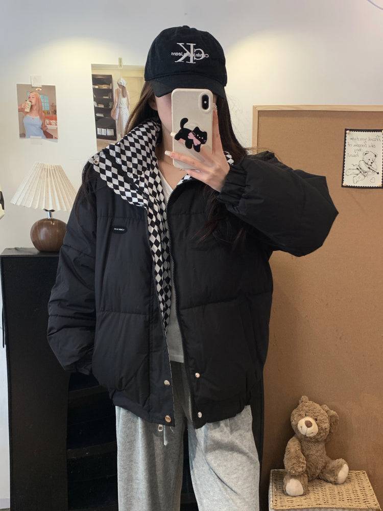 BF-style short winter padded jacket, cotton coat with stand collar for girls, sweet oversized puffer coat, 2025 trendy winter jacket for women, OOTDAY winter outerwear