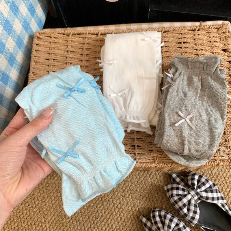 ballet style bow socks, sweet ruched socks for girls, leg shaping mid-calf socks, OOTDAY feminine socks set, 3 pack summer socks