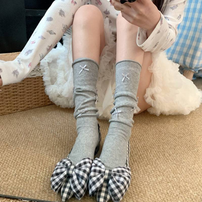 ballet style bow socks, sweet ruched socks for girls, leg shaping mid-calf socks, OOTDAY feminine socks set, 3 pack summer socks
