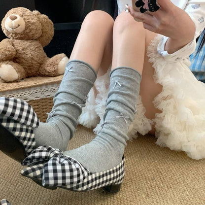 ballet style bow socks, sweet ruched socks for girls, leg shaping mid-calf socks, OOTDAY feminine socks set, 3 pack summer socks