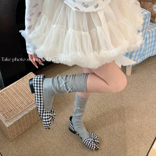 ballet style bow socks, sweet ruched socks for girls, leg shaping mid-calf socks, OOTDAY feminine socks set, 3 pack summer socks