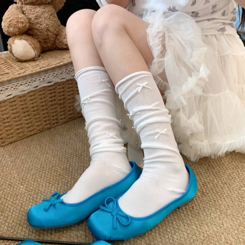 ballet style bow socks, sweet ruched socks for girls, leg shaping mid-calf socks, OOTDAY feminine socks set, 3 pack summer socks