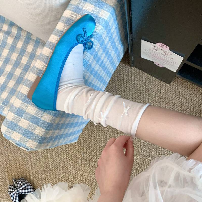 ballet style bow socks, sweet ruched socks for girls, leg shaping mid-calf socks, OOTDAY feminine socks set, 3 pack summer socks