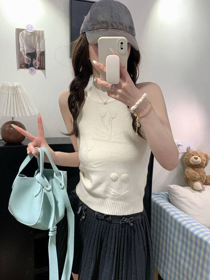 halter knit tank top for women, sexy backless camisole, Korean slim fit halter top, OOTDAY summer knitwear, pure desire style tank