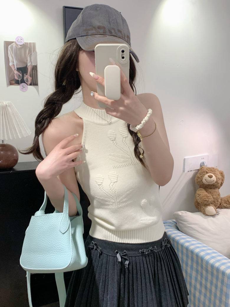 halter knit tank top for women, sexy backless camisole, Korean slim fit halter top, OOTDAY summer knitwear, pure desire style tank