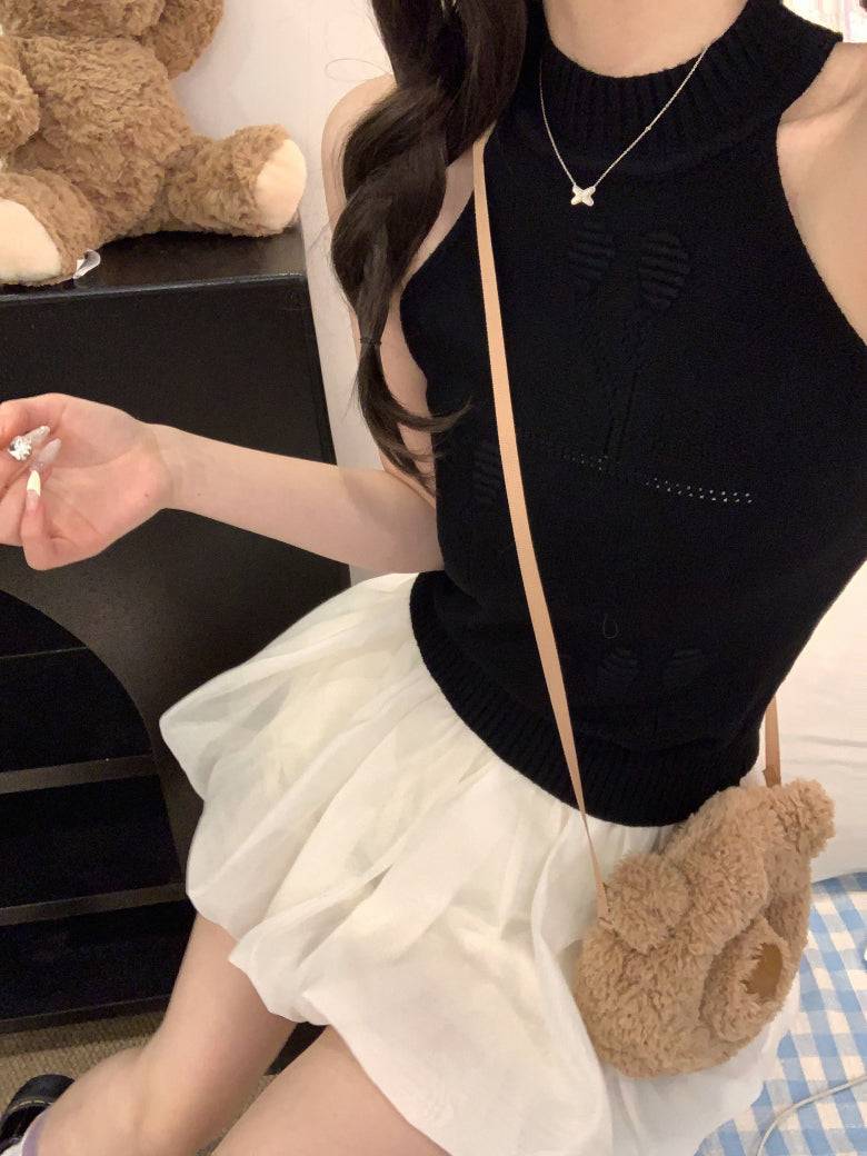 halter knit tank top for women, sexy backless camisole, Korean slim fit halter top, OOTDAY summer knitwear, pure desire style tank