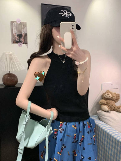 halter knit tank top for women, sexy backless camisole, Korean slim fit halter top, OOTDAY summer knitwear, pure desire style tank