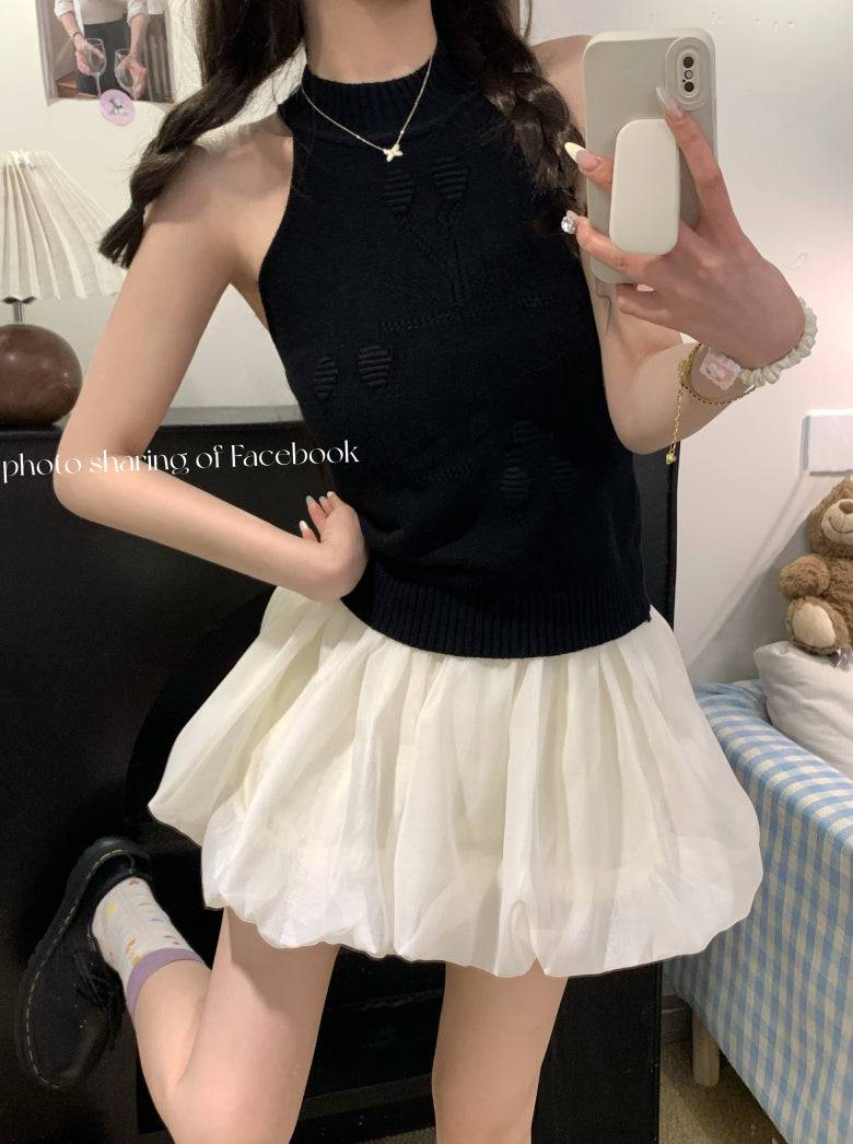 halter knit tank top for women, sexy backless camisole, Korean slim fit halter top, OOTDAY summer knitwear, pure desire style tank