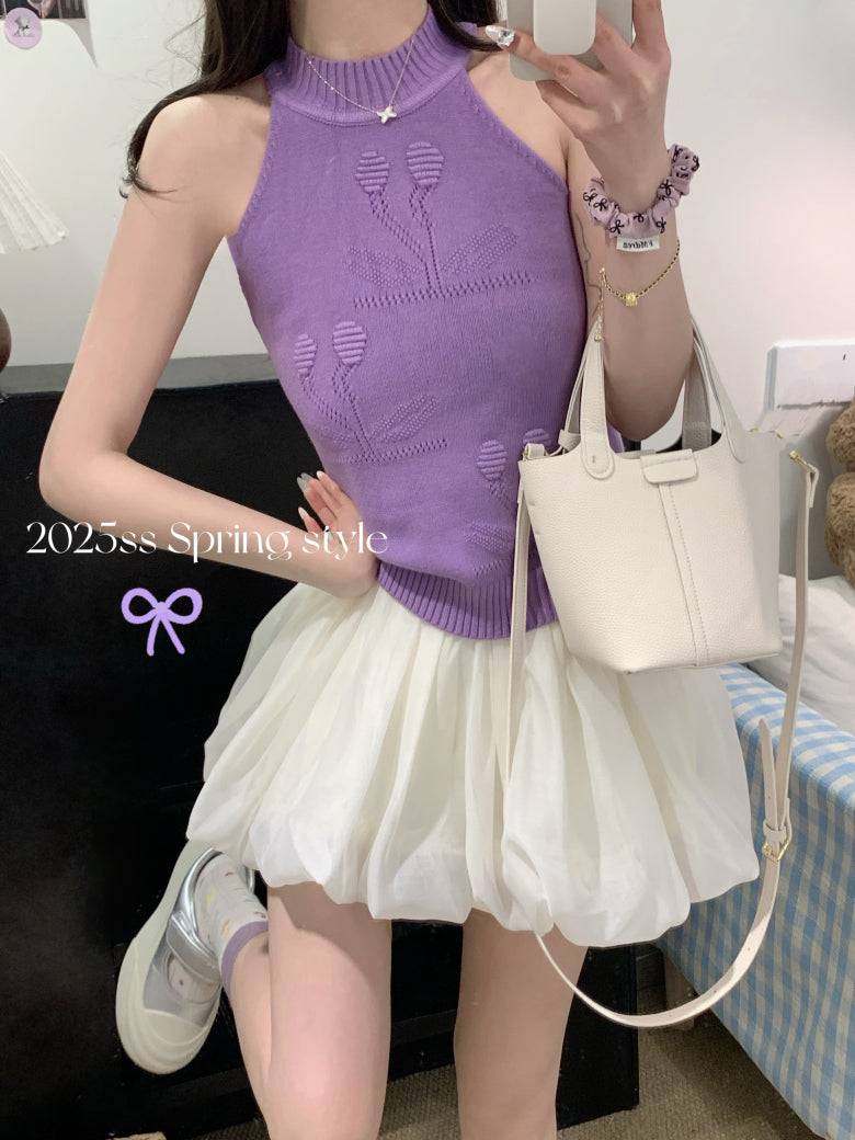 halter knit tank top for women, sexy backless camisole, Korean slim fit halter top, OOTDAY summer knitwear, pure desire style tank