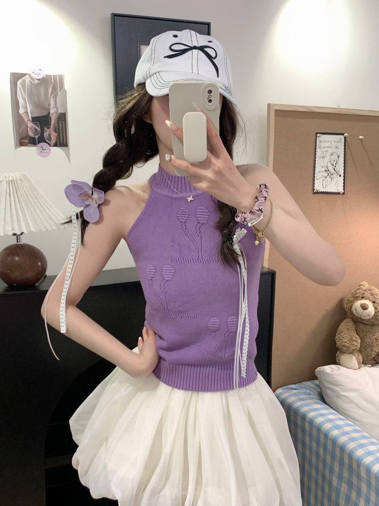 halter knit tank top for women, sexy backless camisole, Korean slim fit halter top, OOTDAY summer knitwear, pure desire style tank