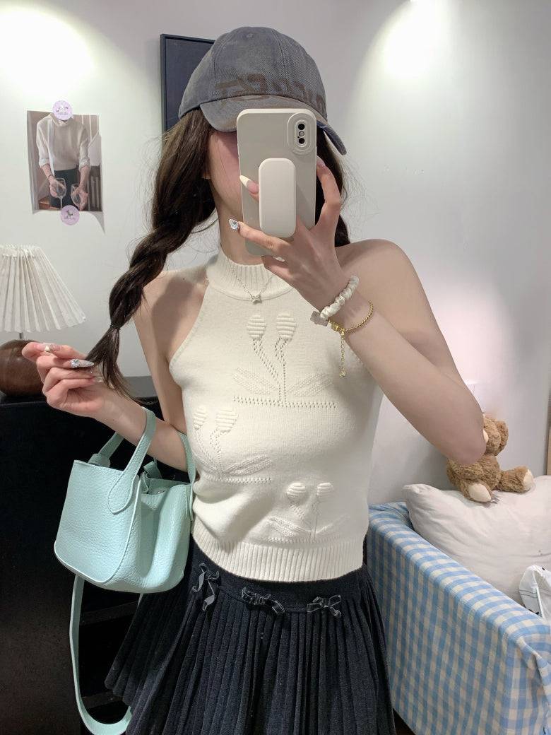 halter knit tank top for women, sexy backless camisole, Korean slim fit halter top, OOTDAY summer knitwear, pure desire style tank