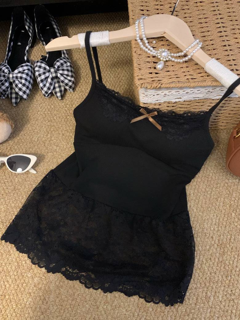 OOTDAY lace camisole with bra pads, sweet sultry tank top, white lace trim vest for girls, built-in bra summer layering piece, Korean sweet girl camisole