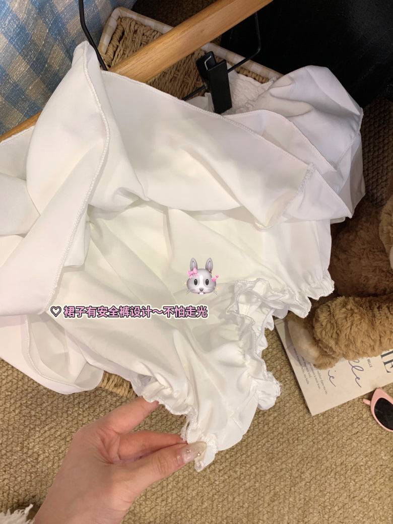 OOTDAY ruffle cake skirt, balletcore high-waist mini skirt, Japanese sweet style tiered skirt, black and white flared summer skirt, aesthetic puff short skirt for girls