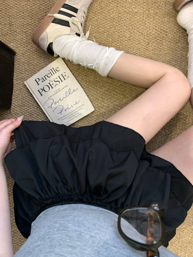 OOTDAY ruffle cake skirt, balletcore high-waist mini skirt, Japanese sweet style tiered skirt, black and white flared summer skirt, aesthetic puff short skirt for girls