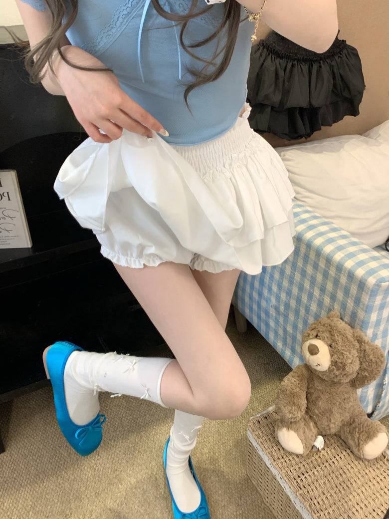 OOTDAY ruffle cake skirt, balletcore high-waist mini skirt, Japanese sweet style tiered skirt, black and white flared summer skirt, aesthetic puff short skirt for girls