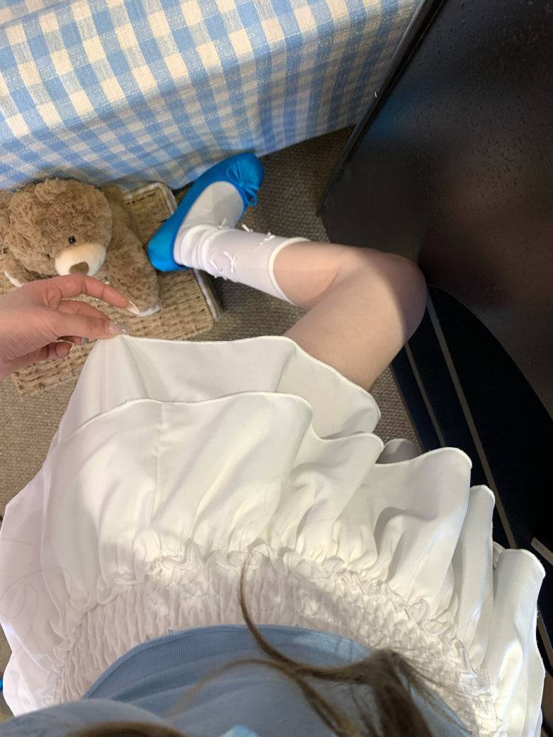 OOTDAY ruffle cake skirt, balletcore high-waist mini skirt, Japanese sweet style tiered skirt, black and white flared summer skirt, aesthetic puff short skirt for girls