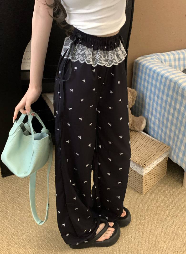 OOTDAY cotton wide-leg summer pants, black and white flowy trousers, high-waisted minimalist pants for women, Korean style comfy pants