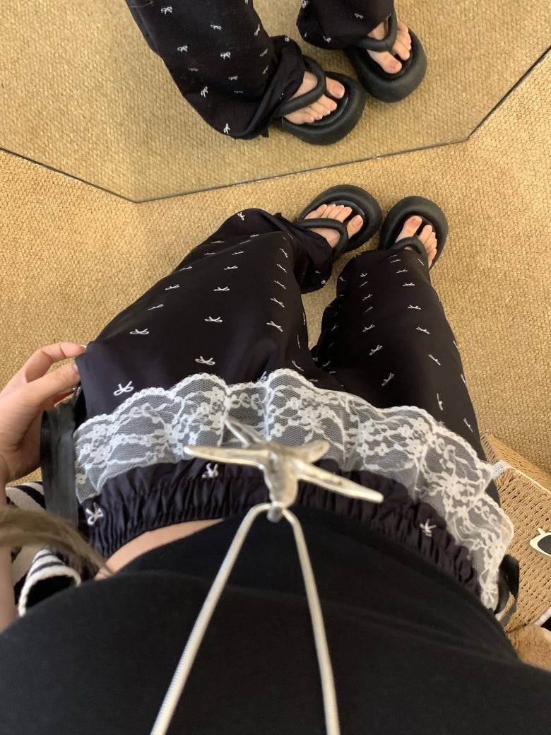 OOTDAY cotton wide-leg summer pants, black and white flowy trousers, high-waisted minimalist pants for women, Korean style comfy pants