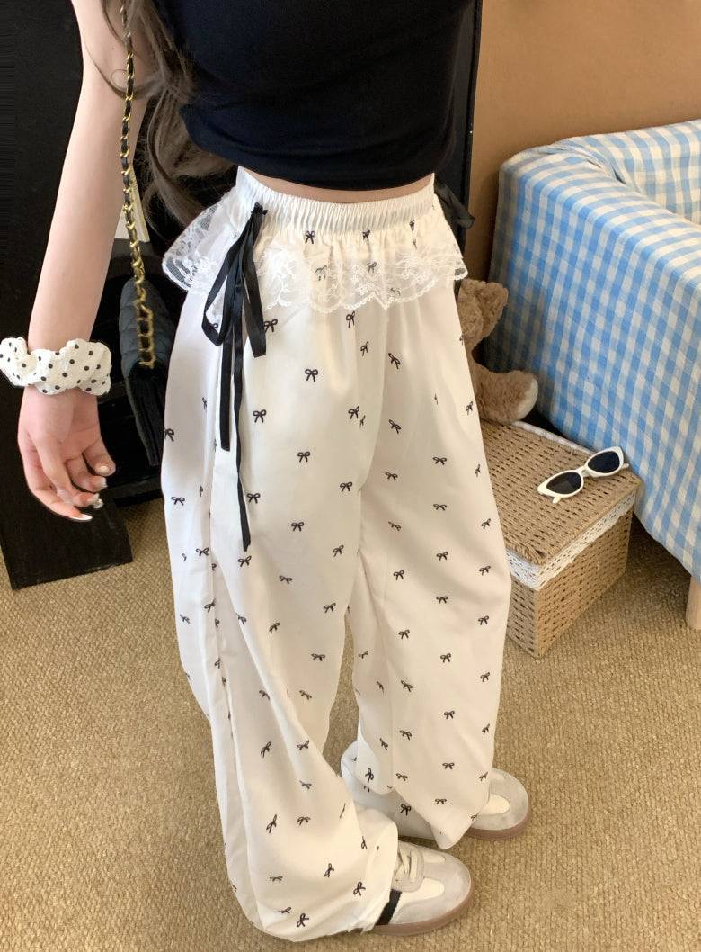 OOTDAY cotton wide-leg summer pants, black and white flowy trousers, high-waisted minimalist pants for women, Korean style comfy pants