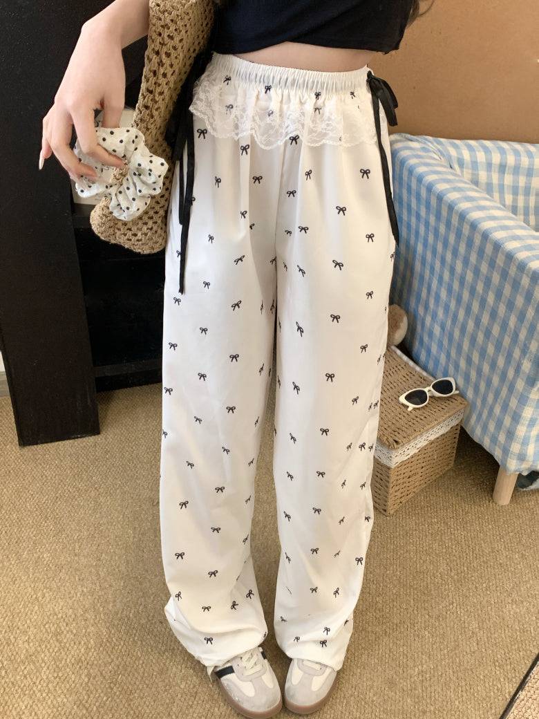 OOTDAY cotton wide-leg summer pants, black and white flowy trousers, high-waisted minimalist pants for women, Korean style comfy pants