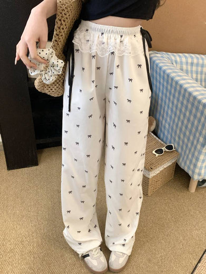 OOTDAY cotton wide-leg summer pants, black and white flowy trousers, high-waisted minimalist pants for women, Korean style comfy pants