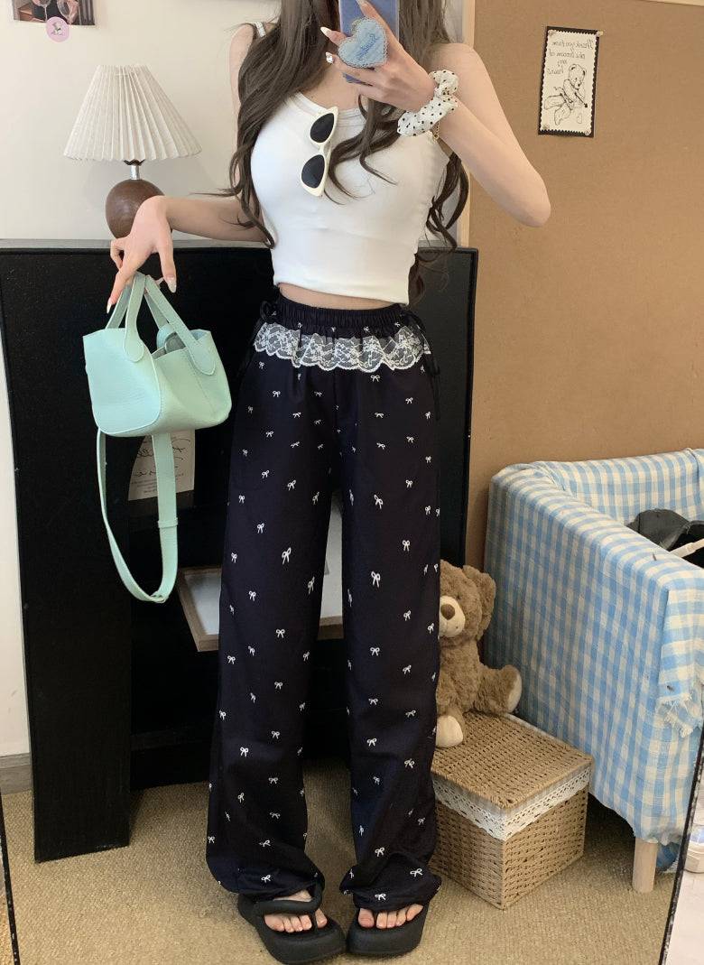 OOTDAY cotton wide-leg summer pants, black and white flowy trousers, high-waisted minimalist pants for women, Korean style comfy pants