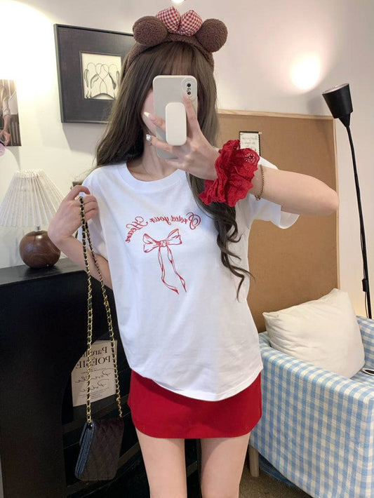 Slim fit short sleeve t-shirt with bow detail – soft girl summer minimalist top by OOTDAY